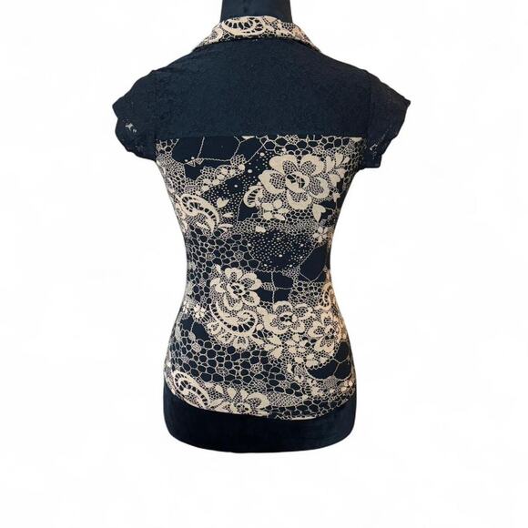 Bebe y2k lace mesh collared top sz. Med - Picture 4 of 8